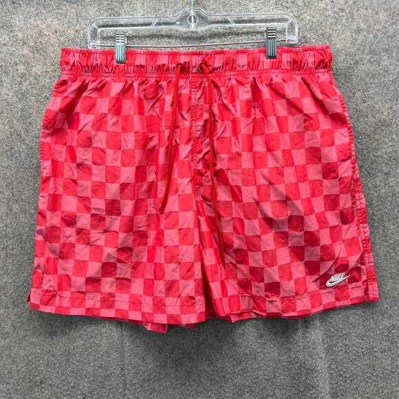 Nike Swim Trunks Mens XL Red Checkered Quick Dry Drawstring Shorts - Picture 1 of 11